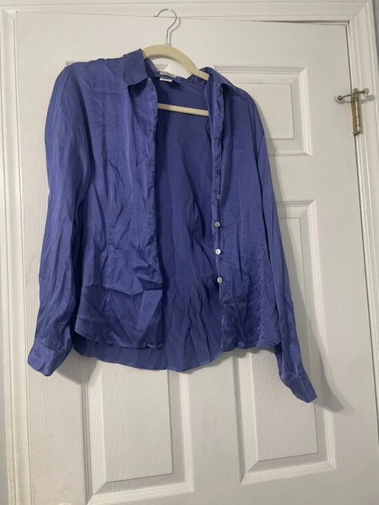 Tops - Blue Silk button down blouse for women